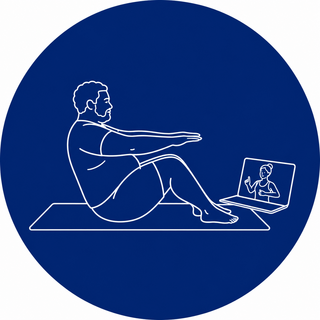 Plus-size At-Home Pilates student training with an instructor over a virtual call