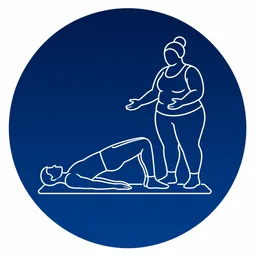 Pilates teacher guiding a student through a pelvic bridge